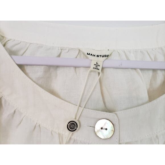 Max Studio Blouse Womens Size L Button Linen Blend Tie Sleeve Office Siren Boho - Picture 3 of 7